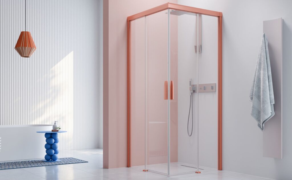 Der warme Farbton Peach bringt Lebendigkeit und Frische ins Bad. Bild: Artweger