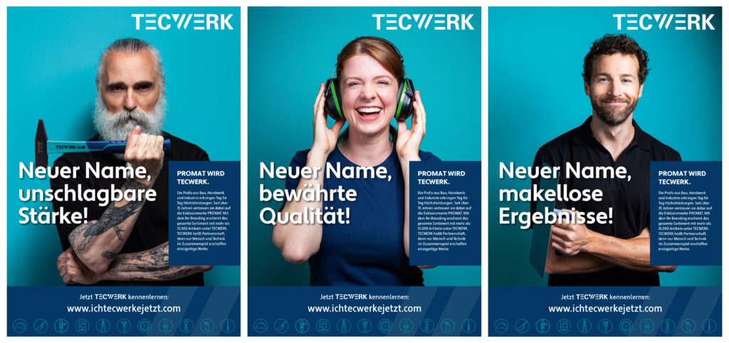 Eine Auswahl an Tecwerk-Anzeigen mit den neuen Kampagnen-Gesichtern. Bild: Nordwest