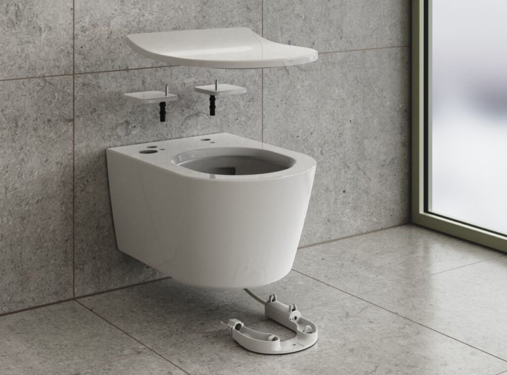 Upgrade-Möglichkeit: Die Keramik lässt sich dank der FlexCover, die die vorbereiteten Installationsöffnungen abdecken, mit WC-Deckel als normale Toilette nutzen und später zu einem Washlet aufrüsten. Bild: Toto