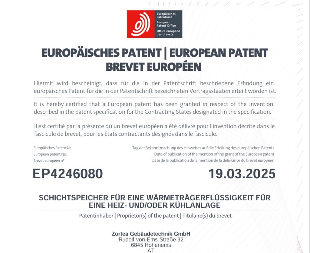 Die Urkunde (Ausschnitt) über das Europäische Patent 4246080, das am 19.3.2025 veröffentlicht wurde. Bild: Zortea