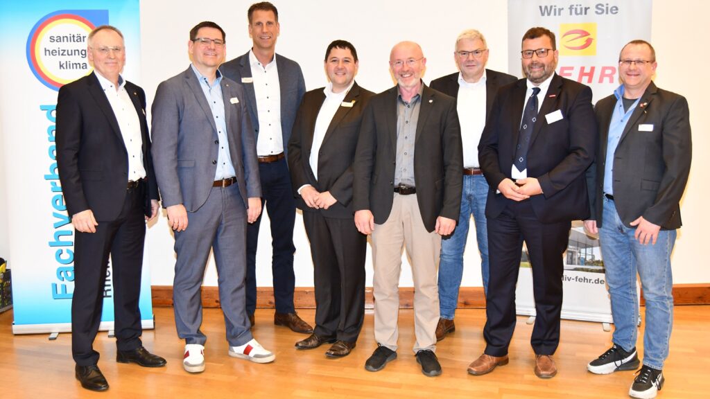 Die Landesinnungsmeister und Geschäftsführer der SHK-Fachverbände Pfalz, Hessen und Rheinland-Rheinhessen sowie des Elektroverbandes Hessen. Bild: FV SHK Rheinland-Rheinhessen