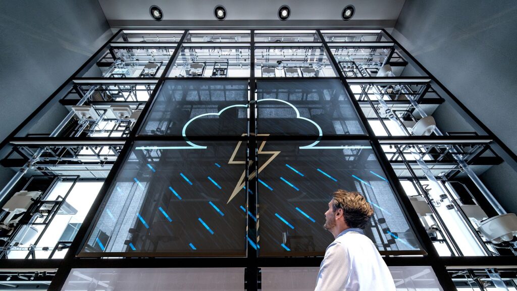 Im Abwasser-Kubus erwarten die Besucher Einblicke in das Abwassersystem, um ein tiefes Verständnis für hydraulische Vorgänge und deren Auswirkungen zu entwickeln. Bild: Geberit