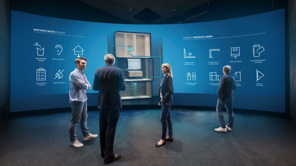 Im Kompetenz-Kubus sind verschiedene Kompetenzthemen in einem virtuellen Raum dreidimensional darstellbar. Bild: Geberit