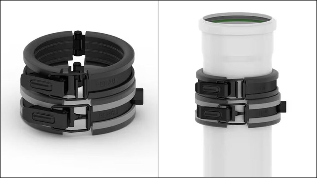 Die neuen Befestigungsschellen Rauclamp NC bieten einen hohen Schallschutz, sodass der Geräuschpegel auf 13 dB(A) fällt. Bild: Rehau
