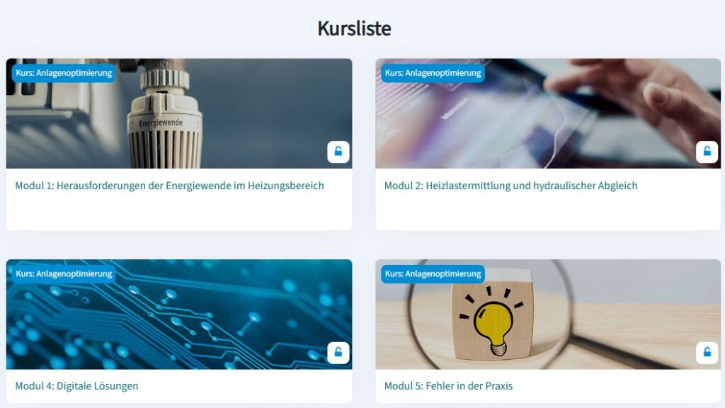 Der Kurs „Optimierung von Heizungsanlagen im Bestand“ besteht aus mehreren einzeln belegbaren Modulen. Bild: lms.kedi-dena.de